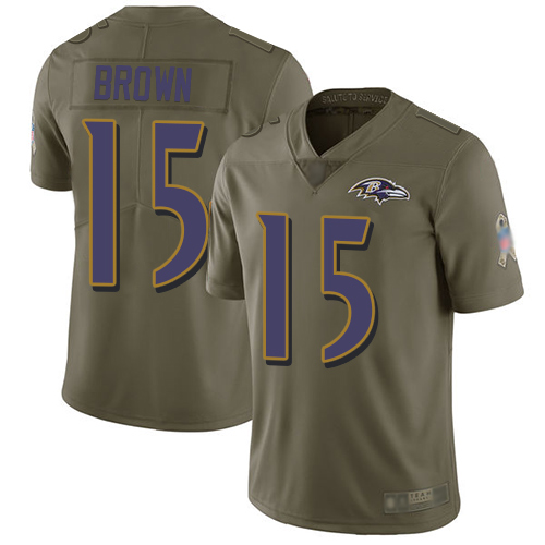 Ravens 15 Marquise Brown Olive Men Stitched Football Limited 2017 Salute To Service Jersey