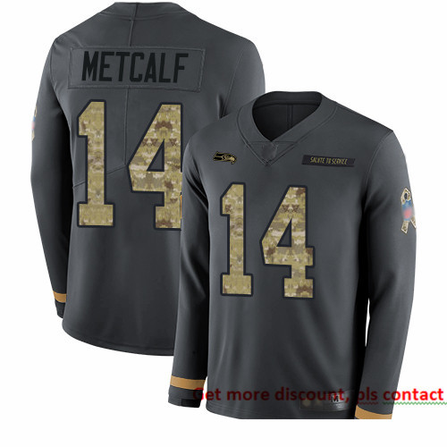 Seahawks 14 D K  Metcalf Anthracite Salute to Service Men Stitched Football Limited Therma Long Slee