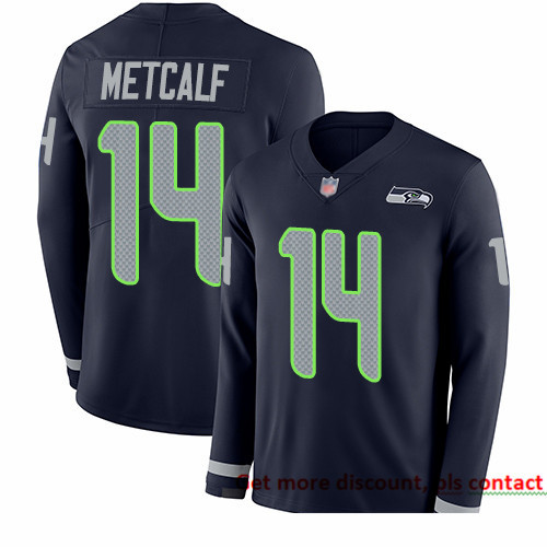 Seahawks 14 D K  Metcalf Steel Blue Team Color Men Stitched Football Limited Therma Long Sleeve Jers