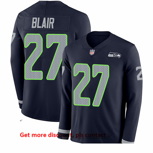 Seahawks 27 Marquise Blair Steel Blue Team Color Men Stitched Football Limited Therma Long Sleeve Je