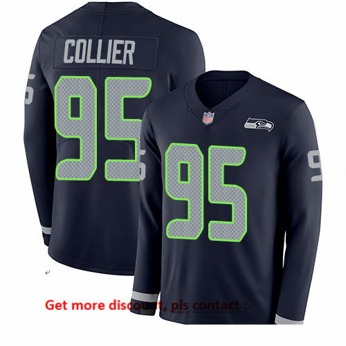 Seahawks 95 L J  Collier Steel Blue Team Color Men Stitched Football Limited Therma Long Sleeve Jers