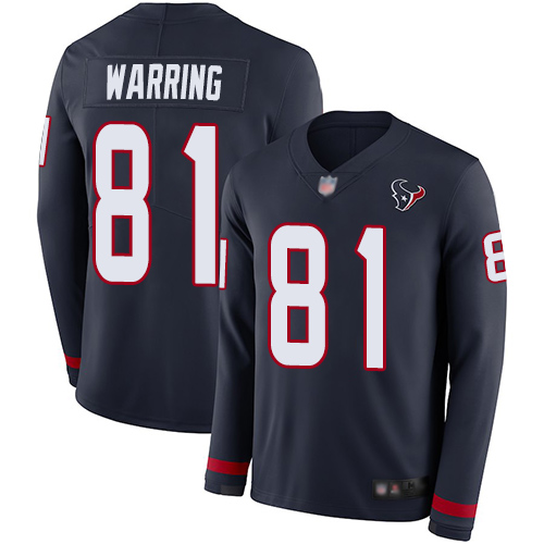 Texans 81 Kahale Warring Navy Blue Team Color Men Stitched Football Limited Therma Long Sleeve Jerse