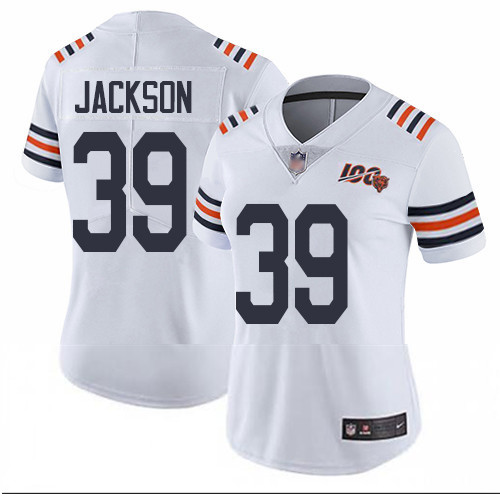 Bears 39 Eddie Jackson White Alternate Women Stitched Football Vapor Untouchable Limited 100th Seaso