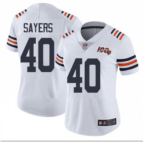 Bears 40 Gale Sayers White Alternate Women Stitched Football Vapor Untouchable Limited 100th Season 