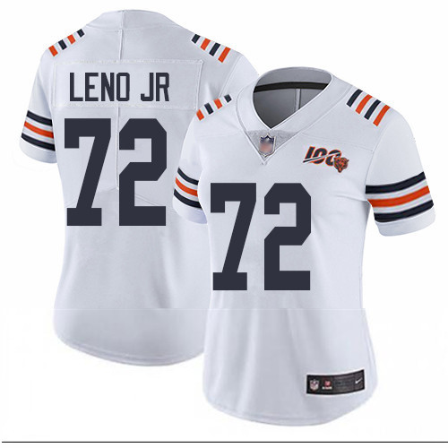 Bears 72 Charles Leno Jr White Alternate Women Stitched Football