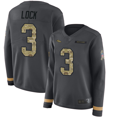 Broncos 3 Drew Lock Anthracite Salute to Service Women Stitched Football Limited Therma Long Sleeve 