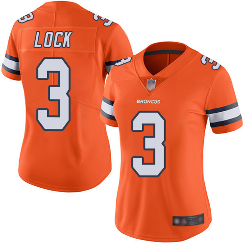 Broncos 3 Drew Lock Orange Women Stitched Football Limited Rush 