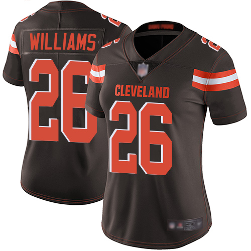 Browns 26 Greedy Williams Brown Team Color Women Stitched Footba