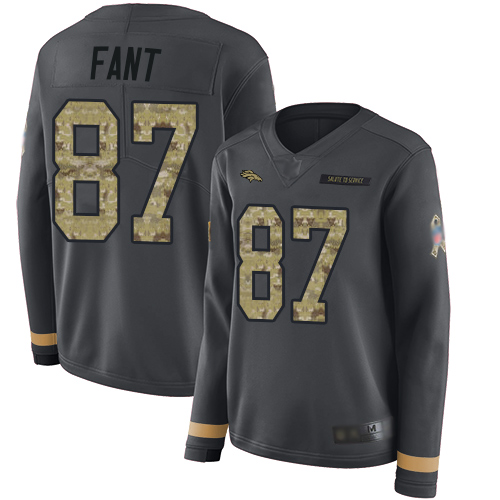 Broncos 87 Noah Fant Anthracite Salute to Service Women Stitched Football Limited Therma Long Sleeve