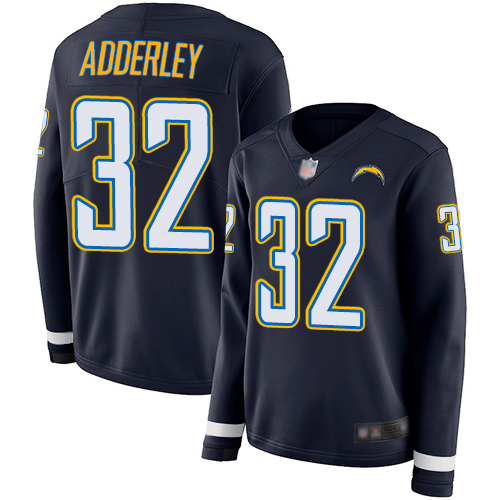 Chargers 32 Nasir Adderley Navy Blue Team Color Women Stitched Football Limited Therma Long Sleeve J