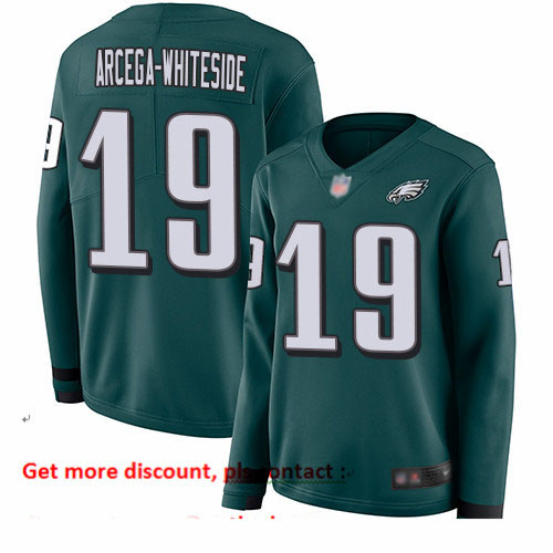 Eagles 19 JJ Arcega Whiteside Midnight Green Team Color Women Stitched Football Limited Therma Long 