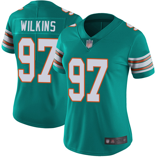 Dolphins 97 Christian Wilkins Aqua Green Alternate Women Stitched Football Vapor Untouchable Limited