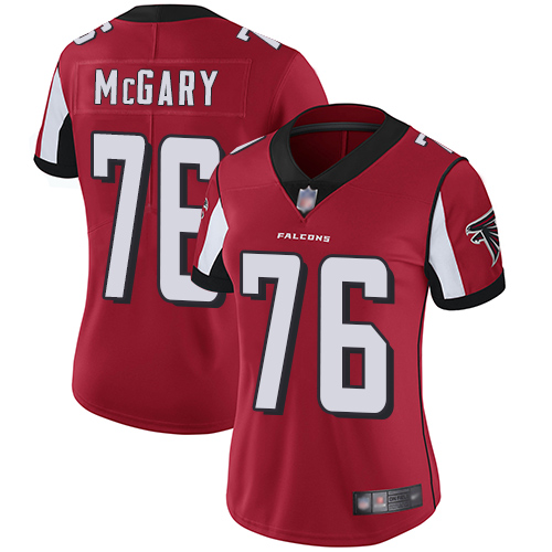 Falcons 76 Kaleb McGary Red Team Color Women Stitched Football Vapor Untouchable Limited Jersey