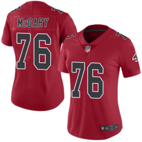 Falcons 76 Kaleb McGary Red Women Stitched Football Limited Rush