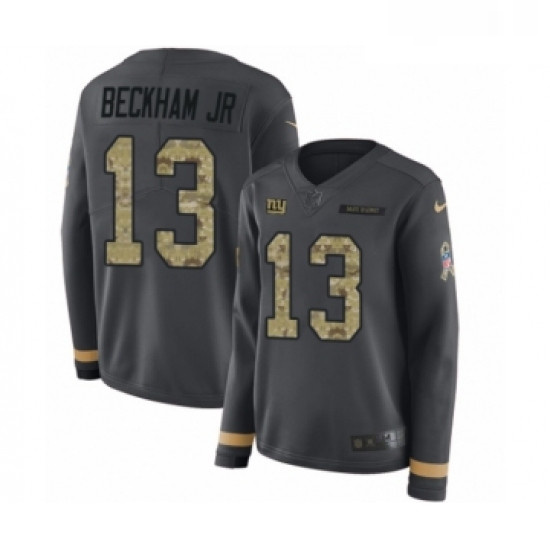 Womens Nike New York Giants 13 Odell Beckham Jr Limited Black Salute to Service Therma Long Sleeve N