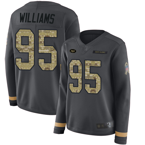 Jets 95 Quinnen Williams Anthracite Salute to Service Women Stitched Football Limited Therma Long Sl