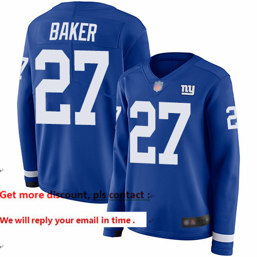 Giants 27 Deandre Baker Royal Blue Team Color Women Stitched Football Limited Therma Long Sleeve Jer