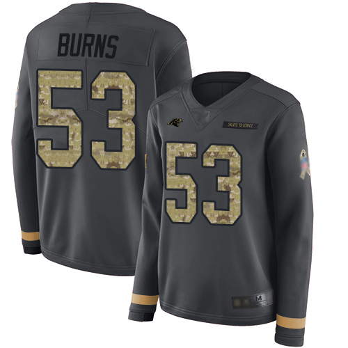 Panthers 53 Brian Burns Anthracite Salute to Service Women Stitched Football Limited Therma Long Sle