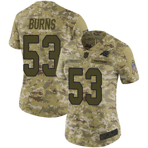 Panthers 53 Brian Burns Camo Women Stitched Football Limited 201