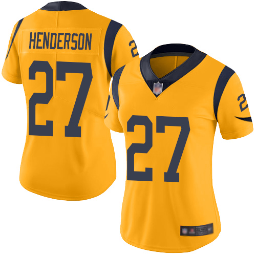 Rams 27 Darrell Henderson Gold Women Stitched Football Limited R
