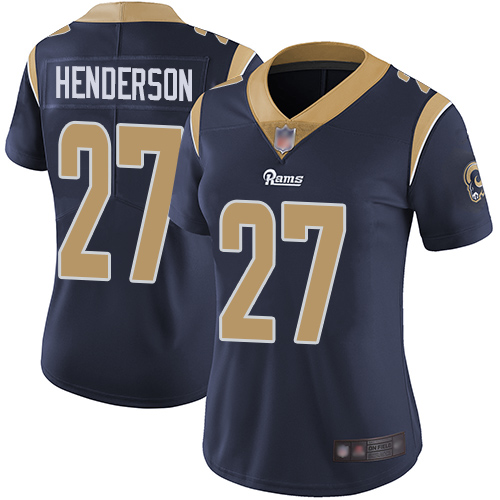 Rams 27 Darrell Henderson Navy Blue Team Color Women Stitched Football Vapor Untouchable Limited Jer