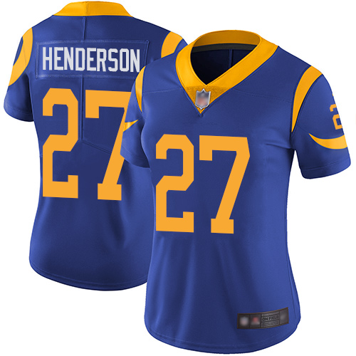 Rams 27 Darrell Henderson Royal Blue Alternate Women Stitched Football Vapor Untouchable Limited Jer