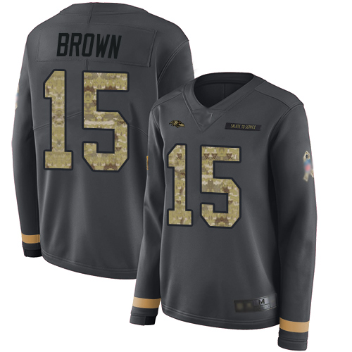 Ravens 15 Marquise Brown Anthracite Salute to Service Women Stitched Football Limited Therma Long Sl