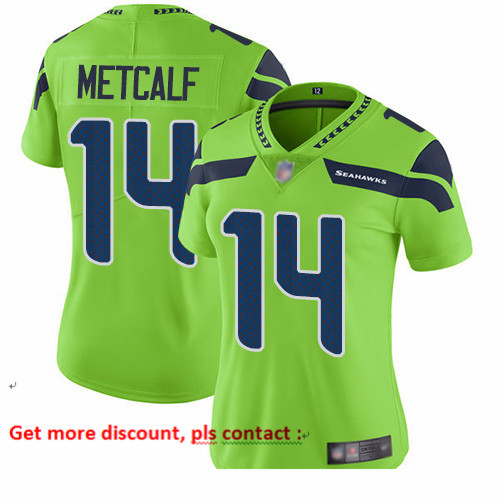 Seahawks 14 D K  Metcalf Green Women Stitched Football Limited Rush Jersey