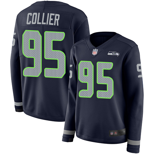 Seahawks 95 L J  Collier Steel Blue Team Color Women Stitched Football Limited Therma Long Sleeve Je