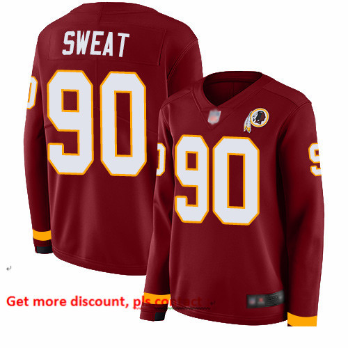 Redskins 90 Montez Sweat Burgundy Red Team Color Women Stitched Football Limited Therma Long Sleeve 