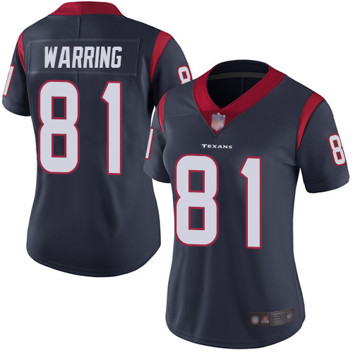 Texans 81 Kahale Warring Navy Blue Team Color Women Stitched Football Vapor Untouchable Limited Jers