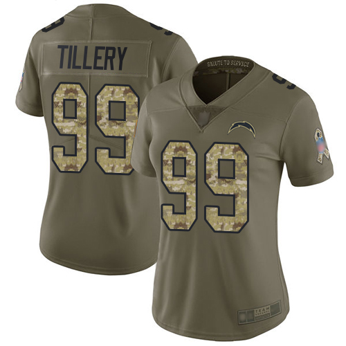 Chargers 99 Jerry Tillery Olive Camo Women Stitched Football Lim