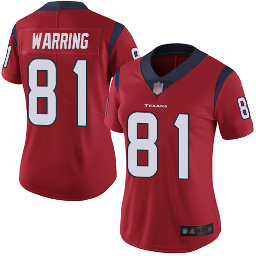 Texans 81 Kahale Warring Red Alternate Women Stitched Football Vapor Untouchable Limited Jersey