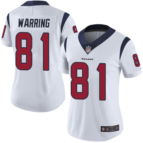 Texans 81 Kahale Warring White Women Stitched Football Vapor Untouchable Limited Jersey