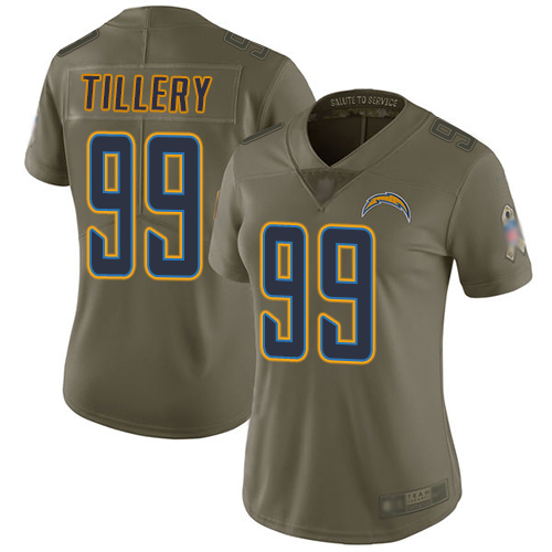 Chargers 99 Jerry Tillery Olive Women Stitched Football Limited 2017 Salute to Service Jersey