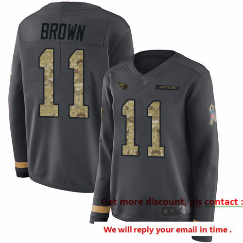 Titans 11 A J  Brown Anthracite Salute to Service Women Stitched Football Limited Therma Long Sleeve