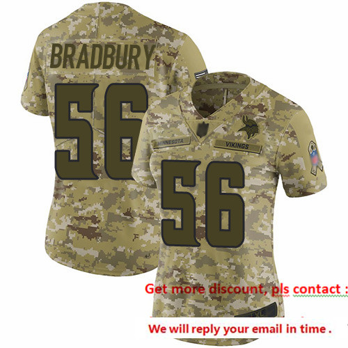 Vikings 56 Garrett Bradbury Camo Women Stitched Football Limited