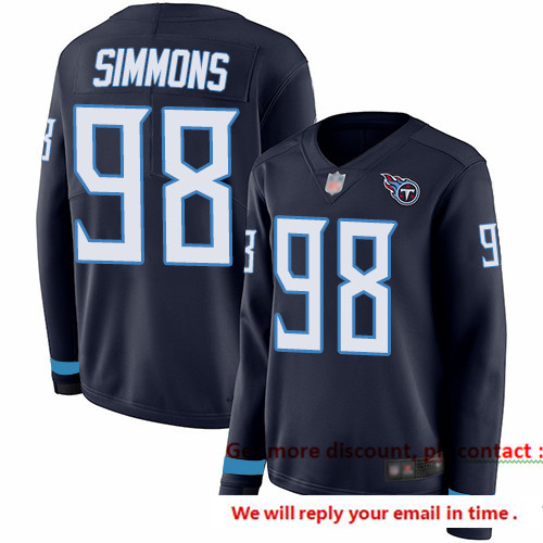 Titans 98 Jeffery Simmons Navy Blue Team Color Women Stitched Football Limited Therma Long Sleeve Je