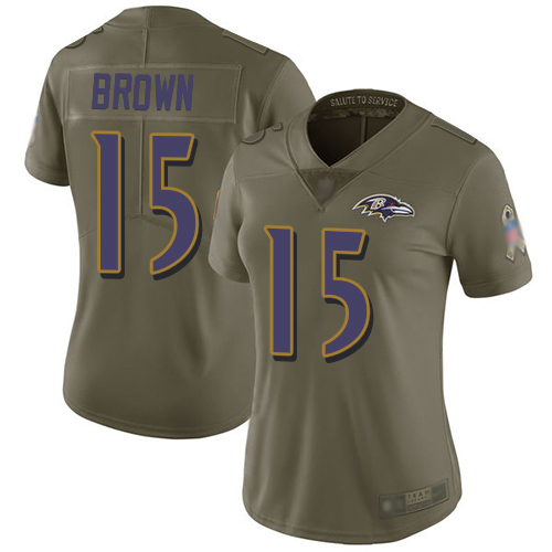 Ravens 15 Marquise Brown Olive Women Stitched Football Limited 2