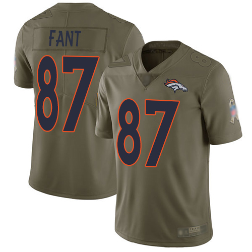 Broncos 87 Noah Fant Olive Youth Stitched Football Limited 2017 Salute to Service Jersey