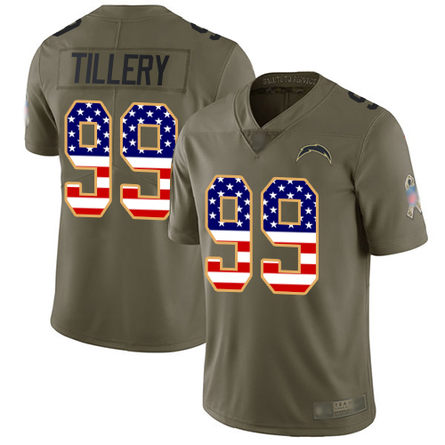 Chargers 99 Jerry Tillery Olive USA Flag Youth Stitched Football Limited 2017 Salute to Service Jers