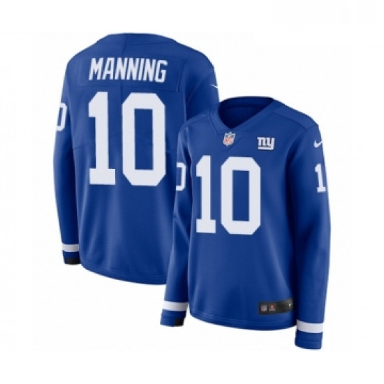 Womens Nike New York Giants 10 Eli Manning Limited Royal Blue Therma Long Sleeve NFL Jersey