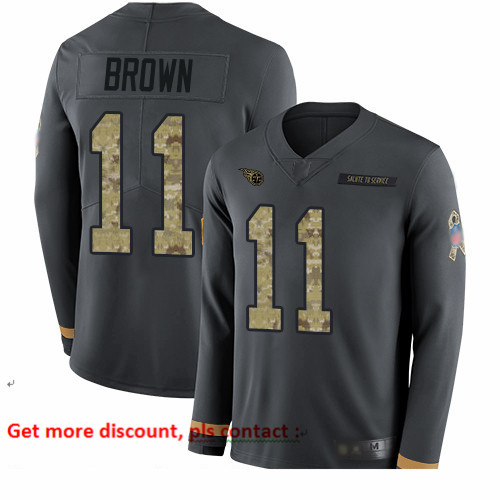 Titans 11 A J  Brown Anthracite Salute to Service Youth Stitched Football Limited Therma Long Sleeve