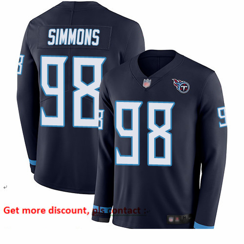 Titans 98 Jeffery Simmons Navy Blue Team Color Youth Stitched Football Limited Therma Long Sleeve Je