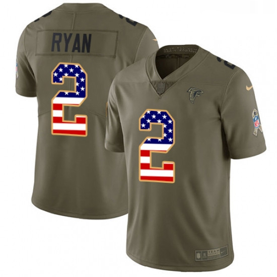 Youth Nike Atlanta Falcons 2 Matt Ryan Limited OliveUSA Flag 2017 Salute to Service NFL Jersey