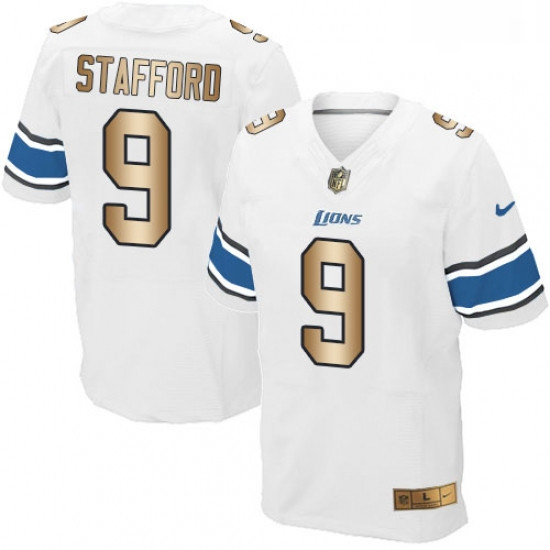 Men Nike Detroit Lions 9 Matthew Stafford Elite WhiteGold NFL Jersey