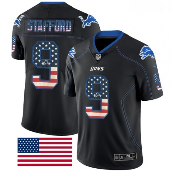 Men Nike Detroit Lions 9 Matthew Stafford Limited Black Rush USA Flag NFL Jersey