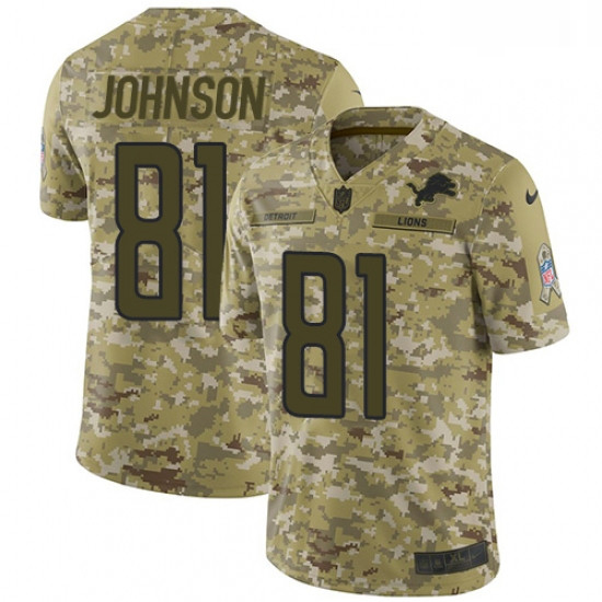 Men Nike Detroit Lions 81 Calvin Johnson Limited Camo 2018 Salute to Service NFL Jersey