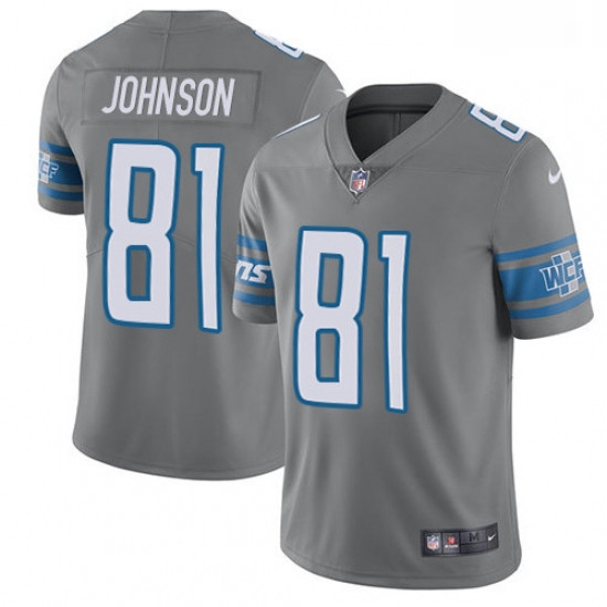 Men Nike Detroit Lions 81 Calvin Johnson Limited Steel Rush Vapor Untouchable NFL Jersey