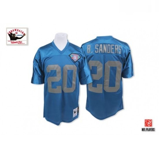 Mitchell And Ness Detroit Lions 20 Barry Sanders Blue With 75 Anniversary Patch Authentic Throwback 